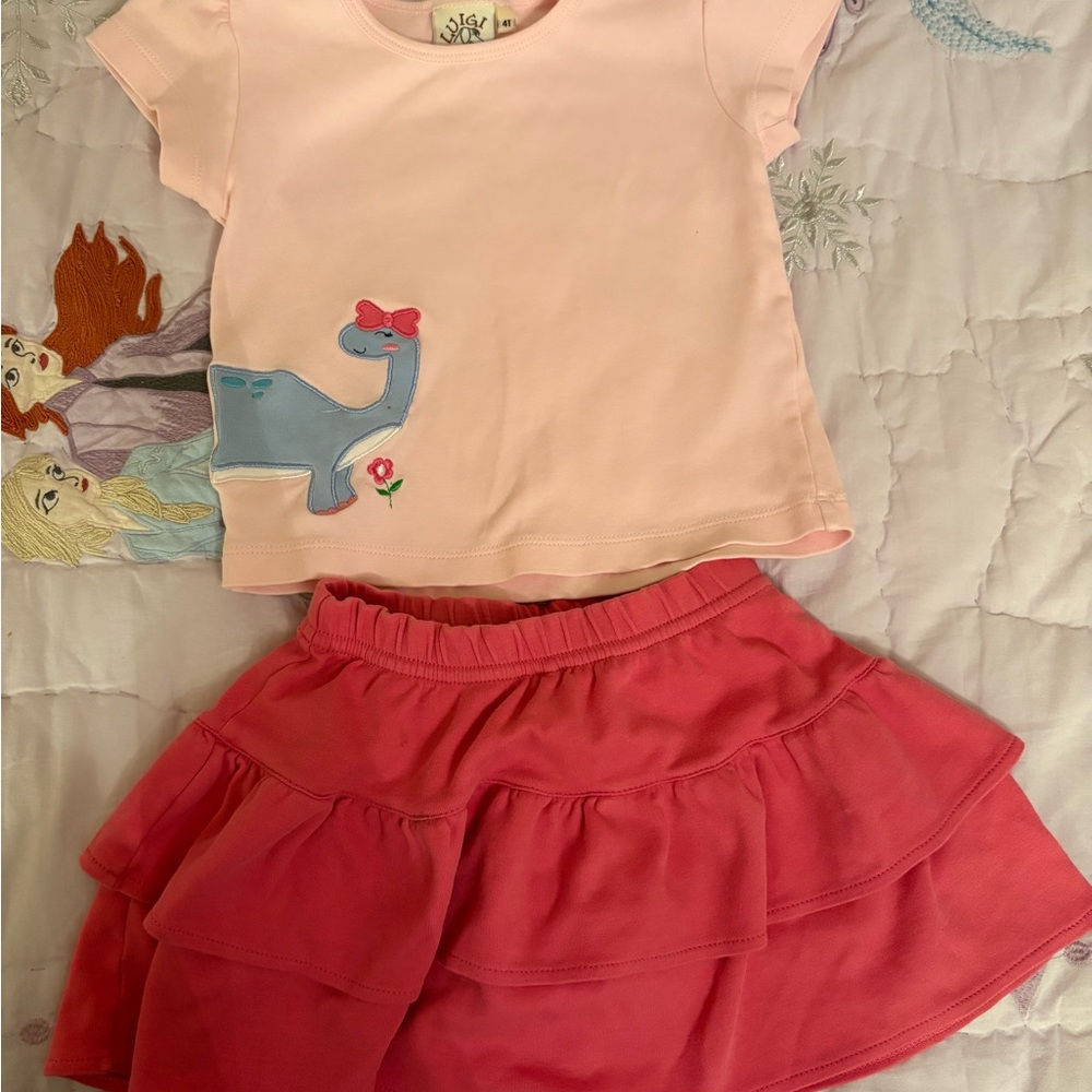 Pink Dinosaur Top and Skirt Set
